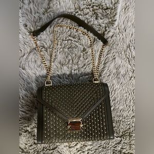 NEW Michael Kors Dark Olive Green Gold Studded Crossbody Shoulder Bag